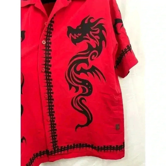 VTG Dragonfly Roadhouse Dragon Bones Button Down Shirt LARGE Single Stitch Red - Picture 4 of 11